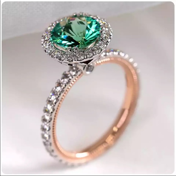 Jewelry - NEW 925 Sterling Silver Round Emerald Halo Ring